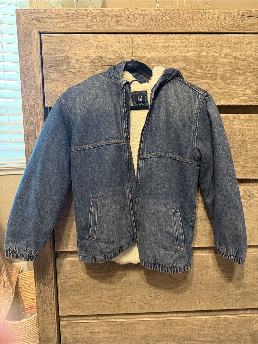 GAP kids boys Dark Blue Denim Sherpa Hooded Jacket